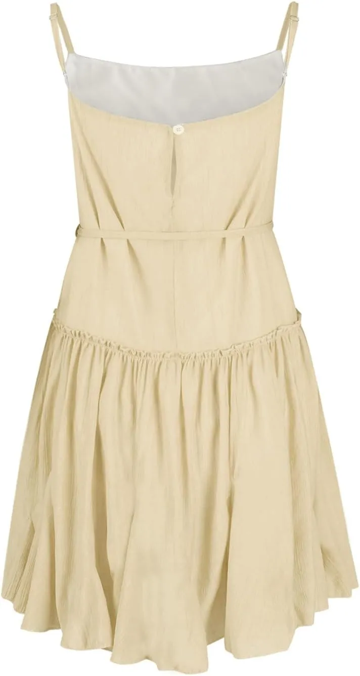 Sun dresseses for Women 2024 Trendy Spaghetti Strap Summer Tiered Flowy Mini Dress Sleeveless Beach Vacation Dresses