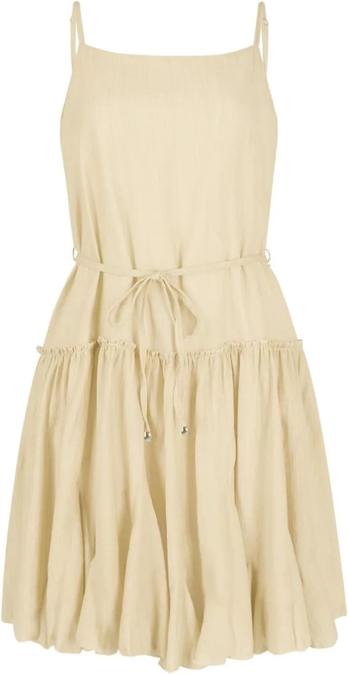 Sun dresseses for Women 2024 Trendy Spaghetti Strap Summer Tiered Flowy Mini Dress Sleeveless Beach Vacation Dresses