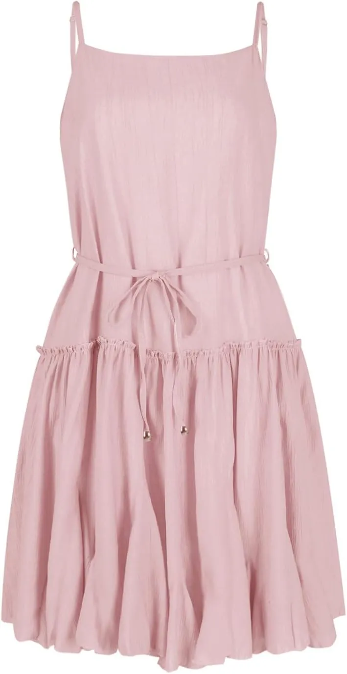 Sun dresseses for Women 2024 Trendy Spaghetti Strap Summer Tiered Flowy Mini Dress Sleeveless Beach Vacation Dresses