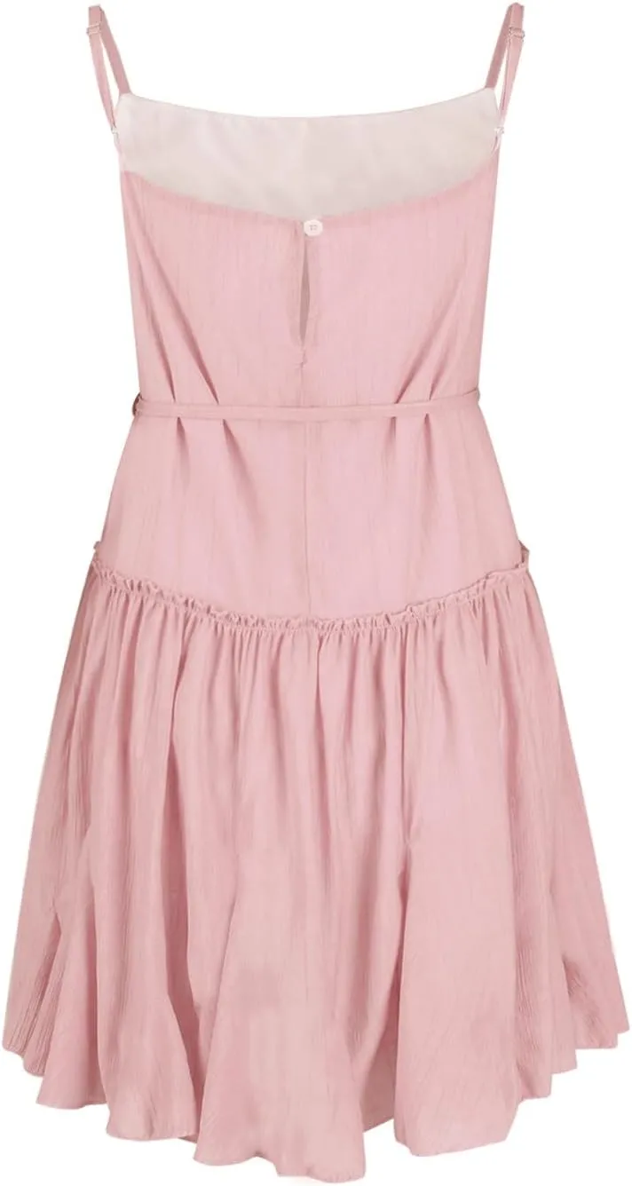 Sun dresseses for Women 2024 Trendy Spaghetti Strap Summer Tiered Flowy Mini Dress Sleeveless Beach Vacation Dresses