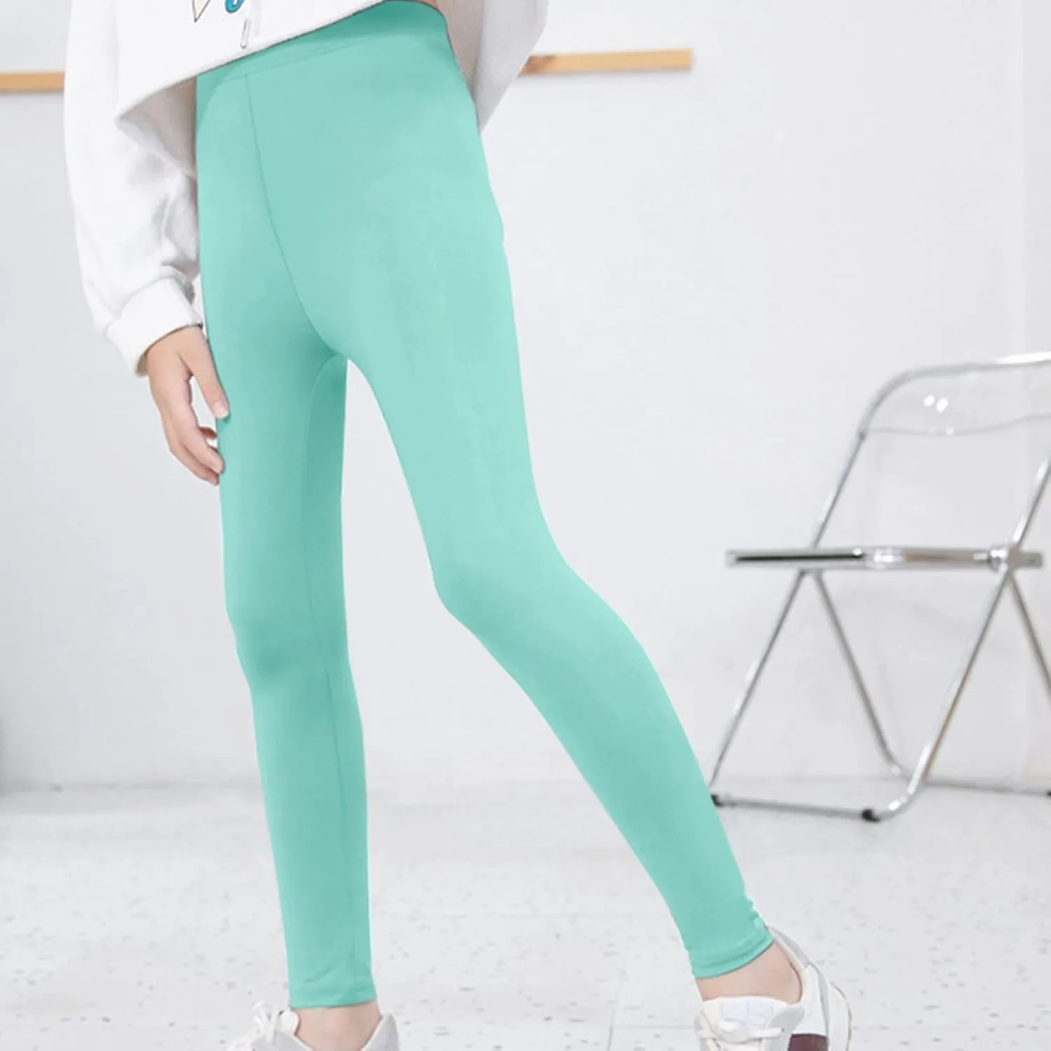 Toddler Girls High Waist Leggings for Kids Stretch Athletic Dance Yoga Pants Solid Comfy Leggings Bottoms Clothes