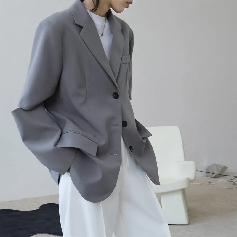 Wjczt Spring and autumn women's casual solid color single-breasted pocket decoration split sleeve loose jacket