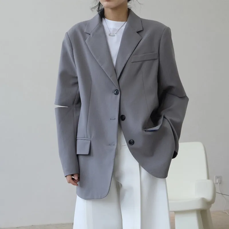 Wjczt Spring and autumn women's casual solid color single-breasted pocket decoration split sleeve loose jacket