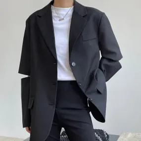 Wjczt Spring and autumn women's casual solid color single-breasted pocket decoration split sleeve loose jacket