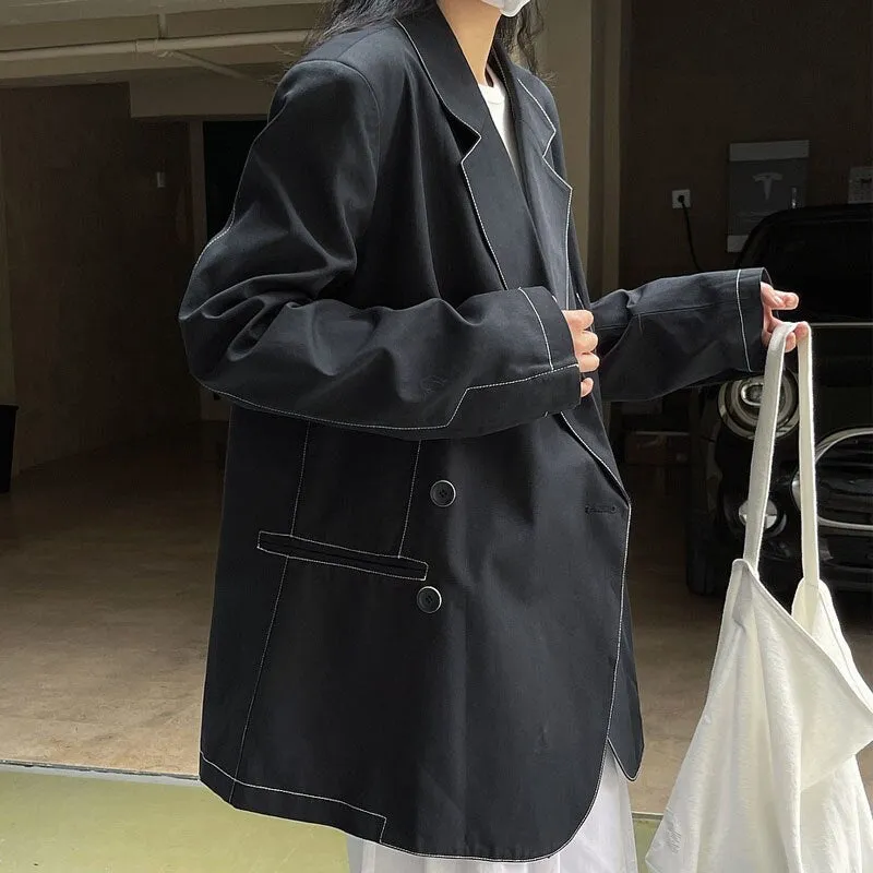 Wjczt Spring Autumn Women's Casual Solid Color Pocket Decorative Loose Jacket