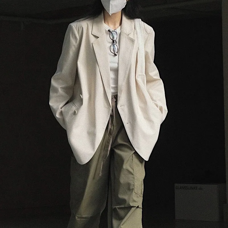 Wjczt Spring Autumn Women's Casual Solid Color Pocket Decorative Loose Jacket