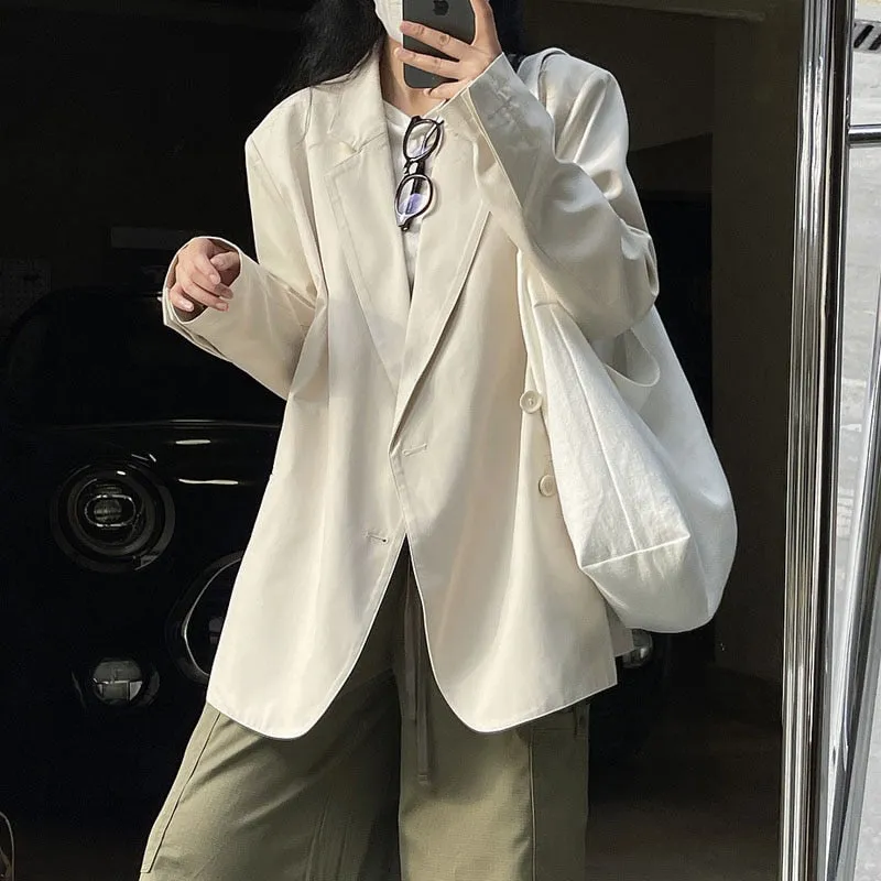 Wjczt Spring Autumn Women's Casual Solid Color Pocket Decorative Loose Jacket
