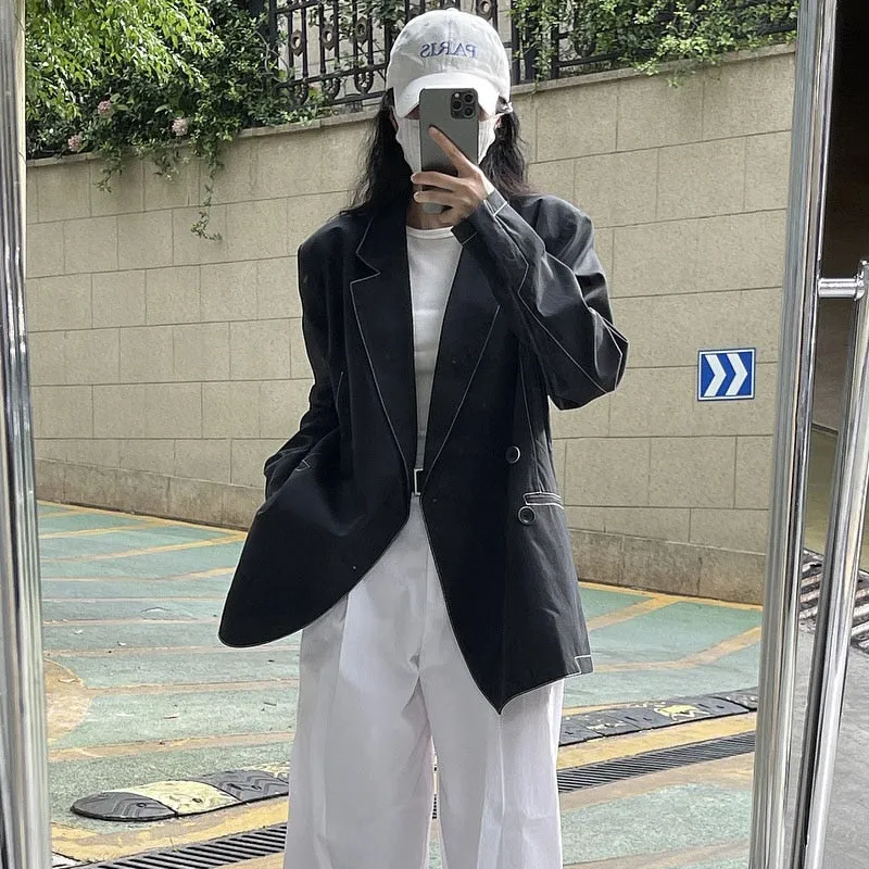 Wjczt Spring Autumn Women's Casual Solid Color Pocket Decorative Loose Jacket