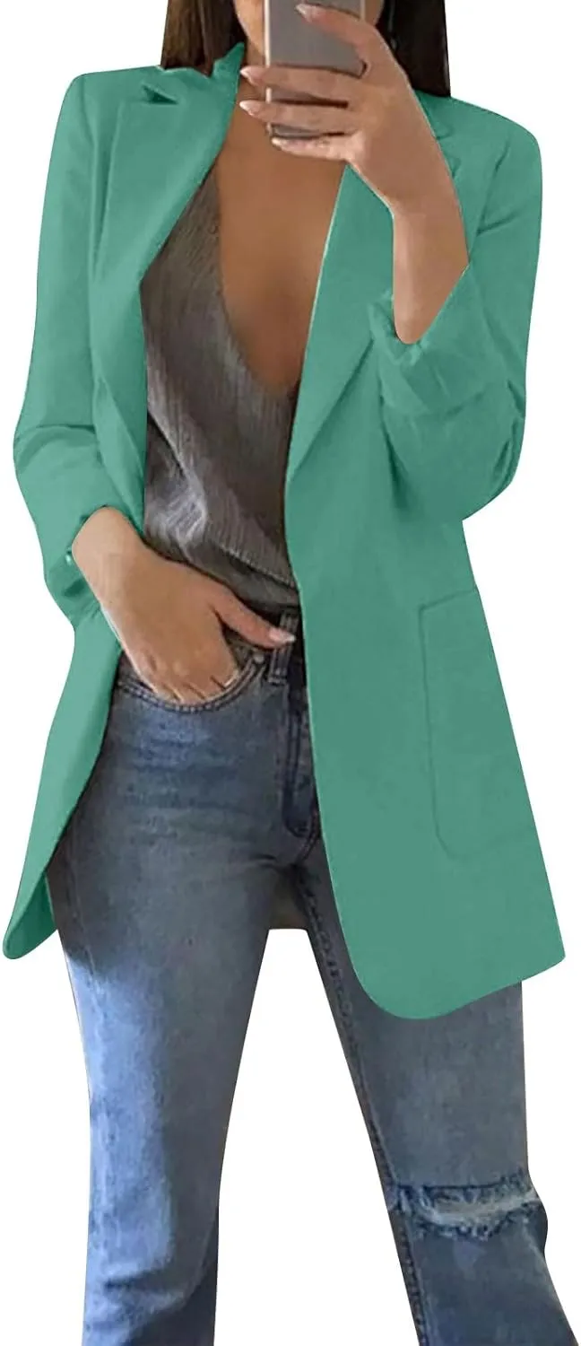 Womens 2024 Trendy Casual Blazers Open Front Long Sleeve Cardigan Work Office Suit Jacket Printed Blazer with Pocket