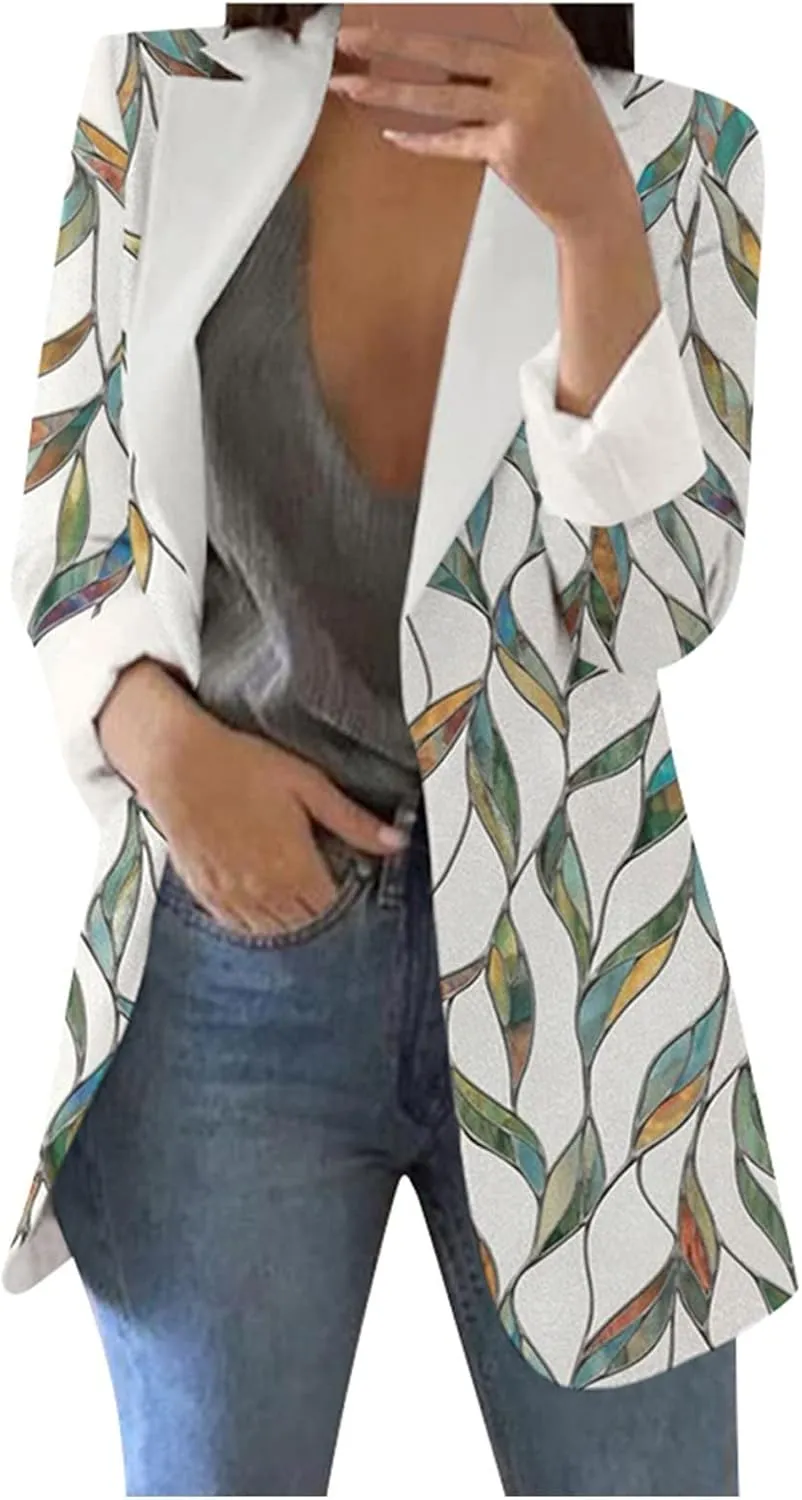 Women's Blazers & Suit Jackets Casual Printed Suit Long Sleeve Loose Comfortable Cardigan Coat Casual Blazer