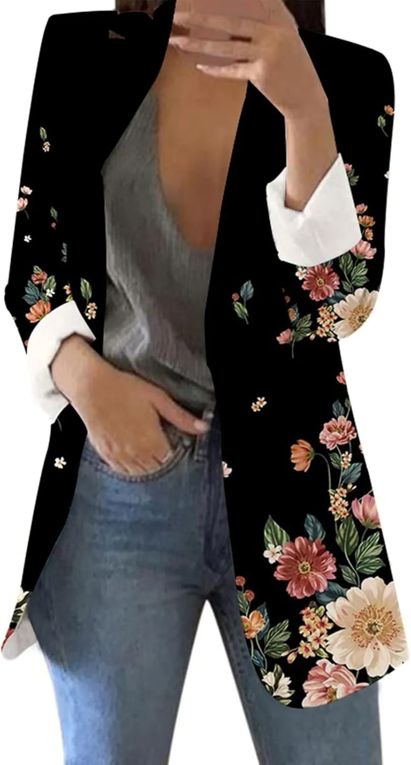 Women's Blazers & Suit Jackets Casual Printed Suit Long Sleeve Loose Comfortable Cardigan Coat Casual Blazer