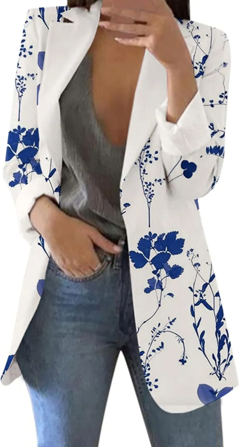 Women's Blazers & Suit Jackets Casual Printed Suit Long Sleeve Loose Comfortable Cardigan Coat Casual Blazer