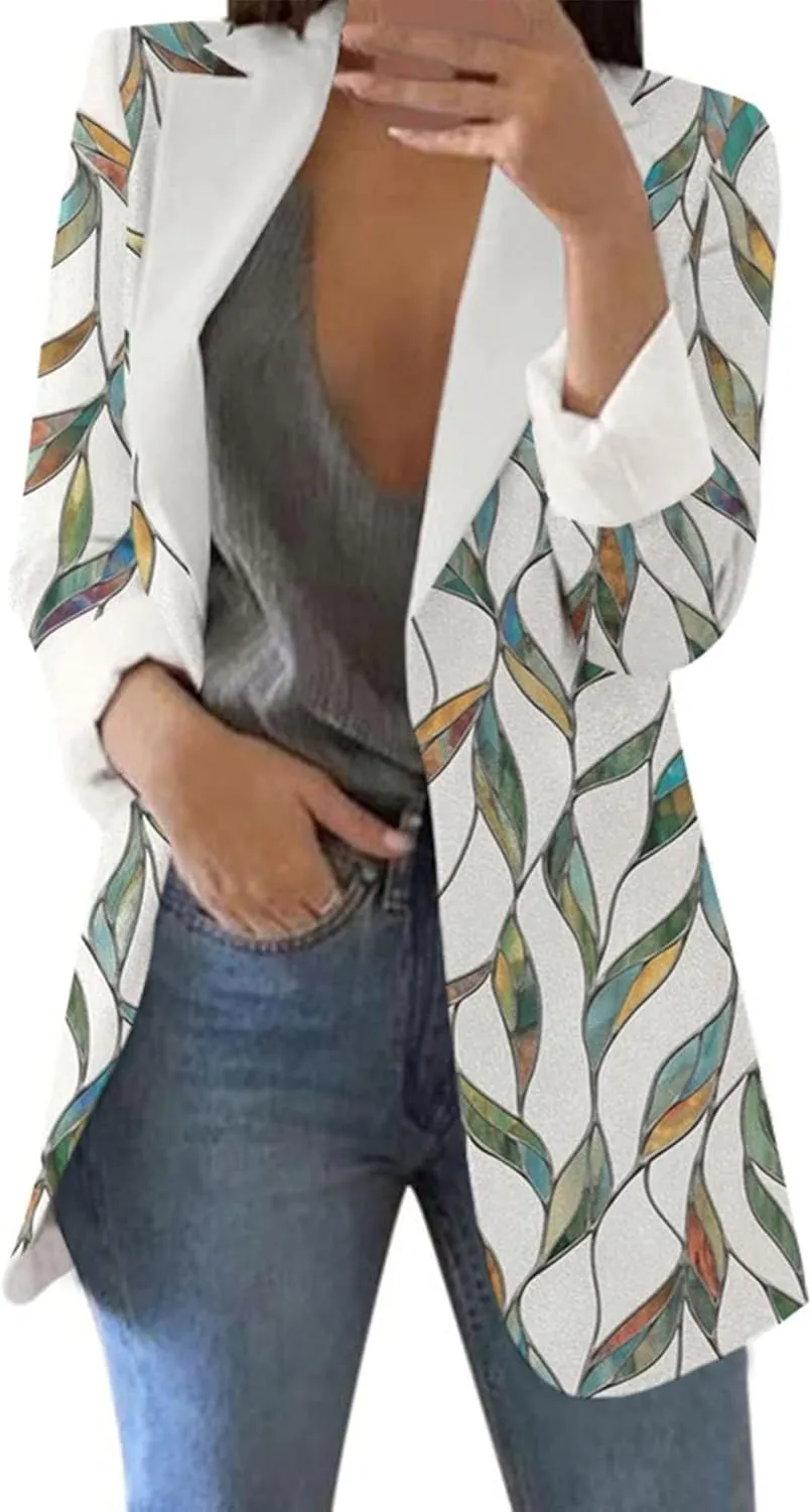 Women's Blazers & Suit Jackets Casual Printed Suit Long Sleeve Loose Comfortable Cardigan Coat Casual Blazer