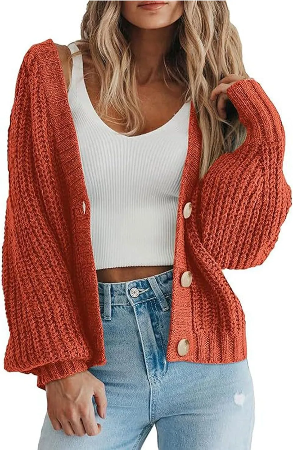 Women's Button Down Sweater Long Sleeve Fall Strpied Caridigan Casual Fashion Open Front V Neck Knitted Jackets