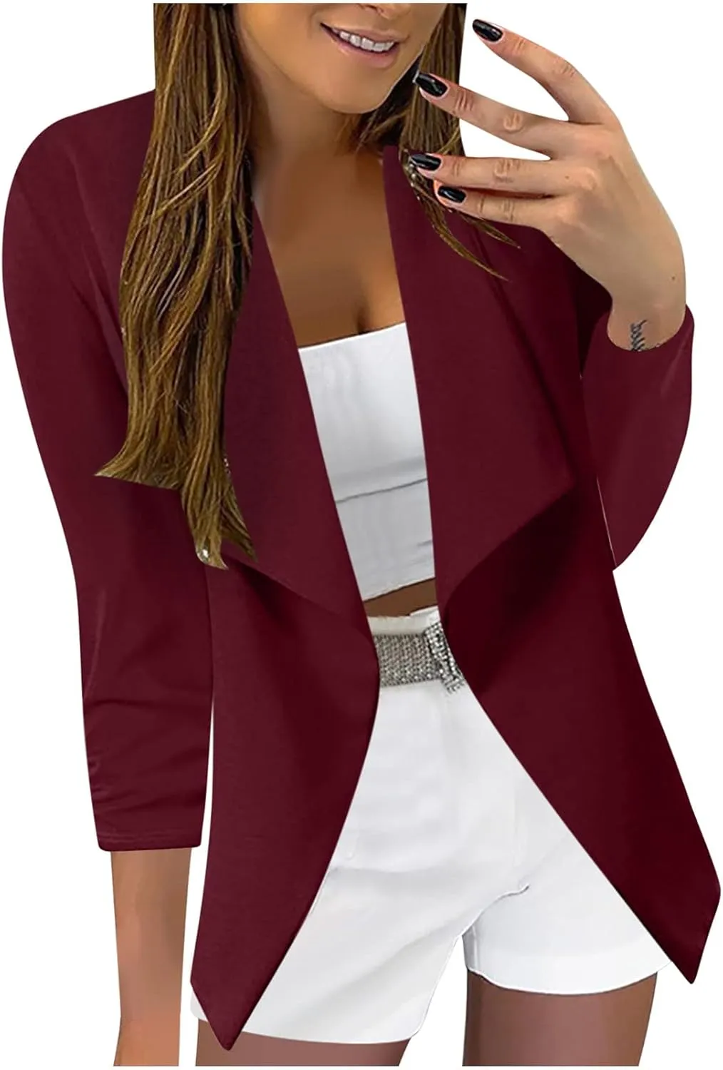 Womens Casual Blazer Jacket Front Solid Sleeve Casual Women's Coat Blazers for Women Suit Jackets Women Business