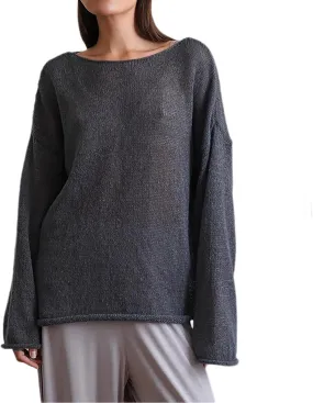 Women's Crochet Sweater Long Sleeve Hollow out Oversized Sweater Sheer Mesh Knit Sweater Lightweight Pullover Sweater