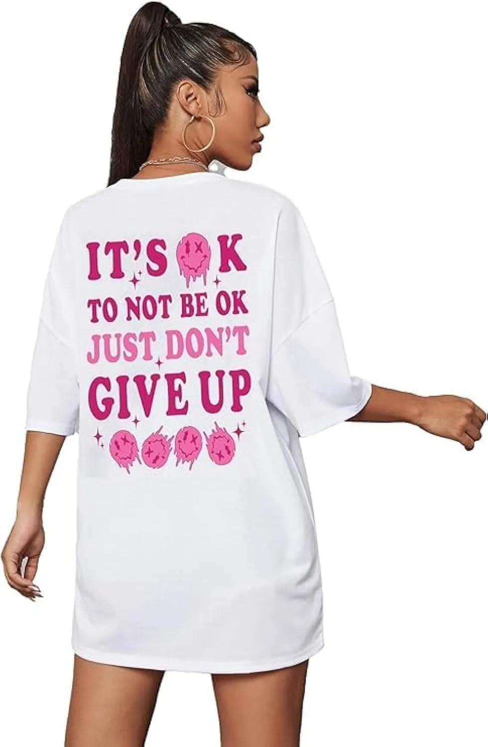Women's Cute Oversized T Shirts Graphic Tees Letter Print Vintage Casual Loose Summer Tops