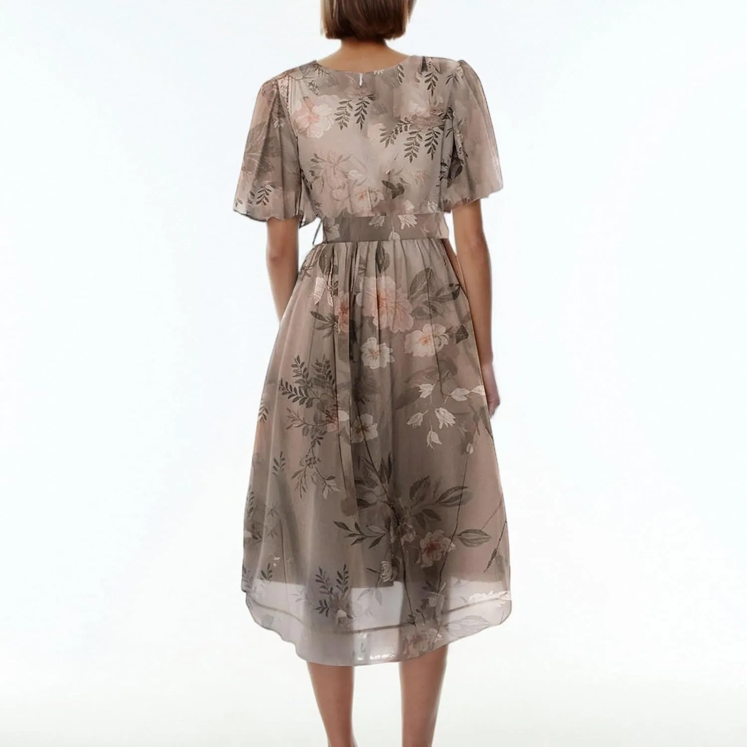 Womens Dresses Chiffon Waist Tie Floral Print Short Sleeve Sexy Party Beach Midi Dress