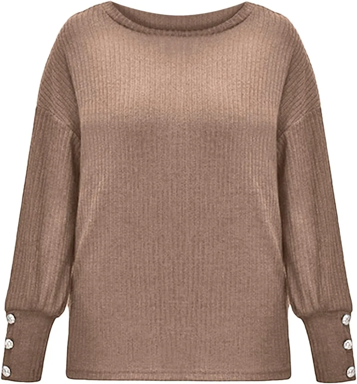 Womens Gigot Sleeve Sweaters Vintage Button Chunky Crewneck Pullover Sweaters for Women Fall Winter Leisure Knit Sweater
