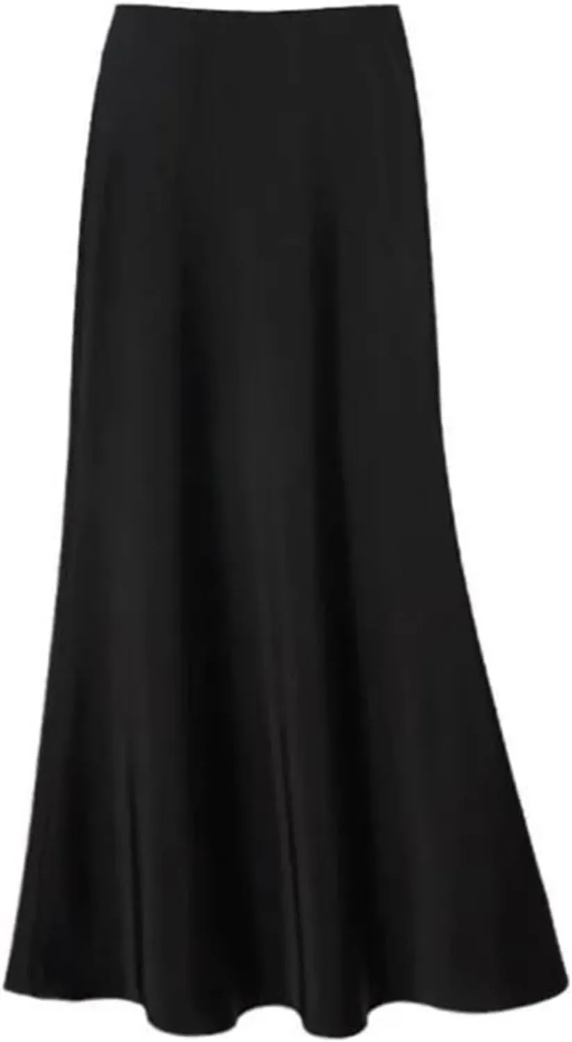 Womens Maxi Skirts Satin Silk Elegant Dressy Elastic High Waist Evening Cocktail Party A-Line Summer Long Skirt
