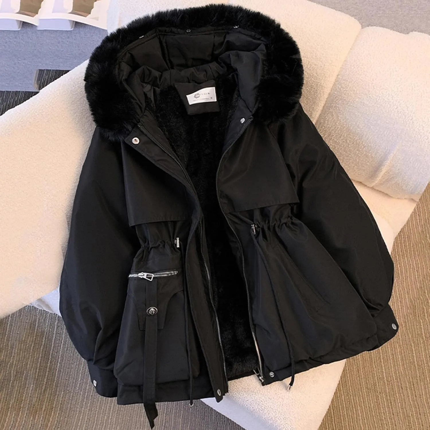 Women's Plus Size Winter Coat 2024 Warm Long Puffer Coat Drawstring Thicken Parka Jacket with Removable Hood