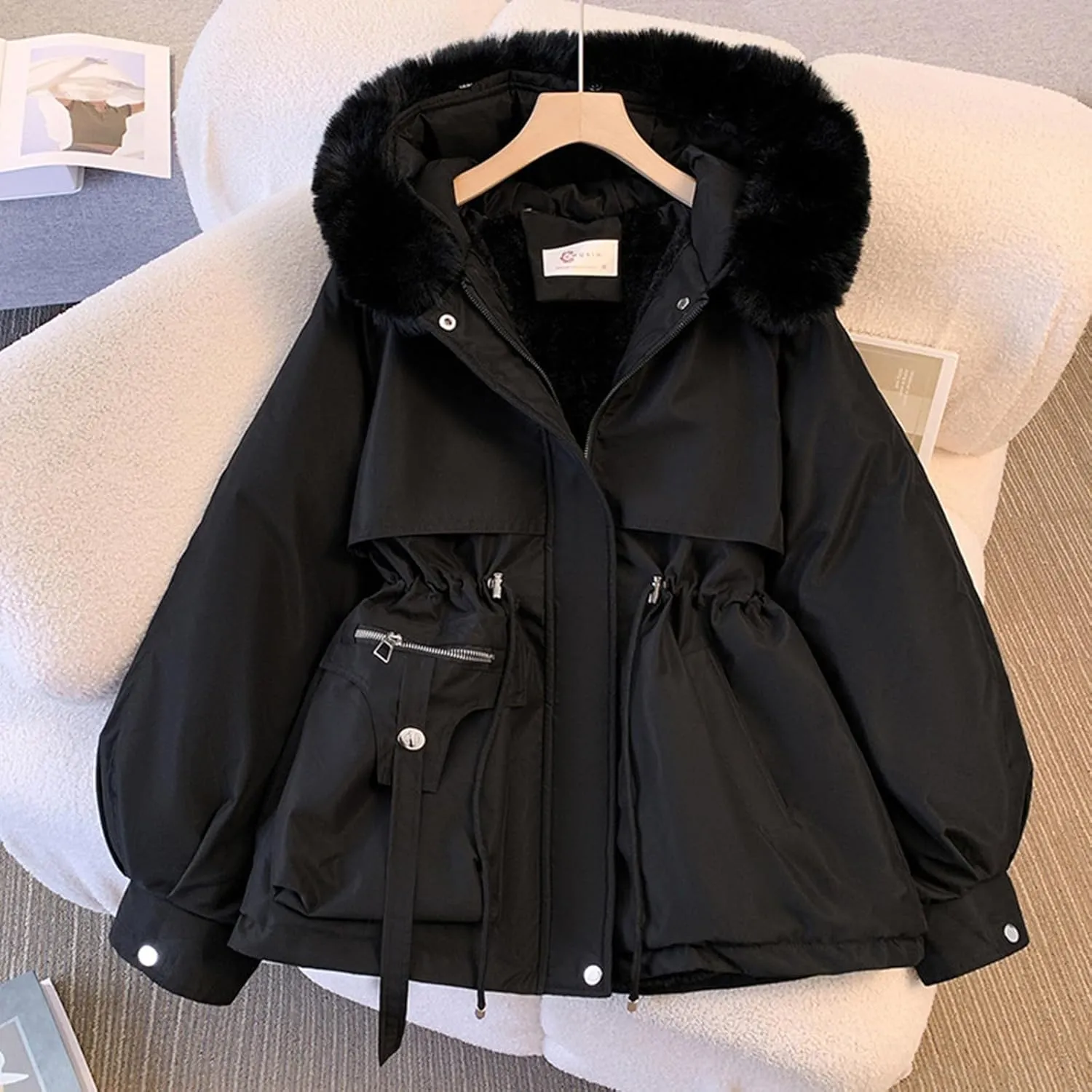 Women's Plus Size Winter Coat 2024 Warm Long Puffer Coat Drawstring Thicken Parka Jacket with Removable Hood
