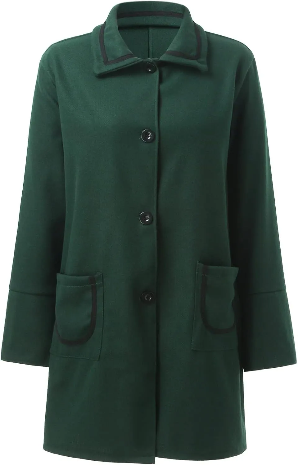 Womens Single Breasted Casual Trench Coat Long Sleeve Buuton Down Lapel Neck Elegant Outwear with Pockets Winter