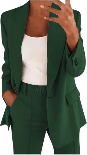 Women's Spring/Fall Two Piece Outfits Dressy Blazer Jacket and Wide Leg Pants Pockets Business Casual Office Suit Sets