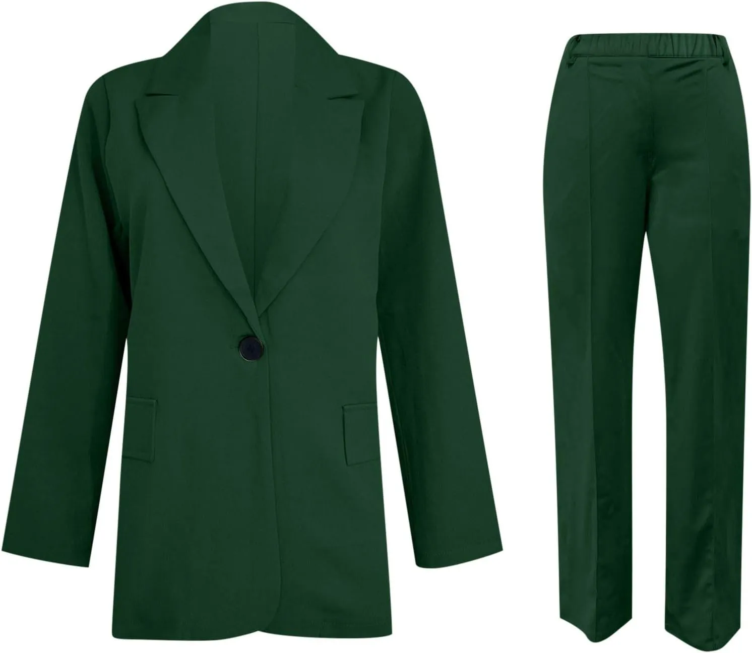 Women's Spring/Fall Two Piece Outfits Dressy Blazer Jacket and Wide Leg Pants Pockets Business Casual Office Suit Sets