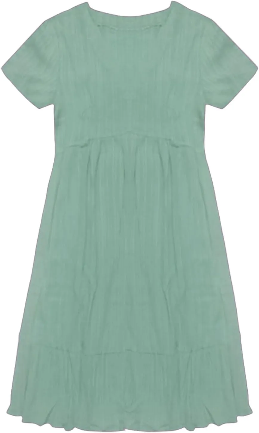 Womens Summer Dress V Neck Short Sleeve Ruffle Hem Tiered Flowy Swing Midi Dresses 2025 Beach Vacation Sundress Outfits