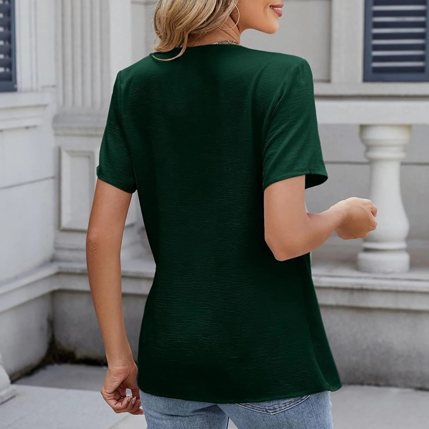 Womens Summer V Neck Short Sleeve Wrap Top Tees Casual Cute Shirts Blouse Solid Color Vacation Going Out Tops