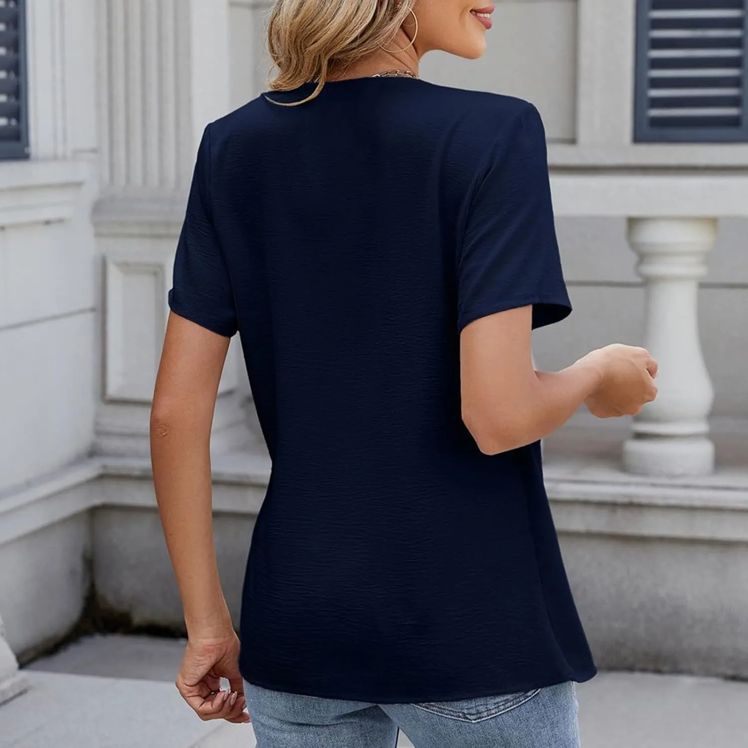 Womens Summer V Neck Short Sleeve Wrap Top Tees Casual Cute Shirts Blouse Solid Color Vacation Going Out Tops