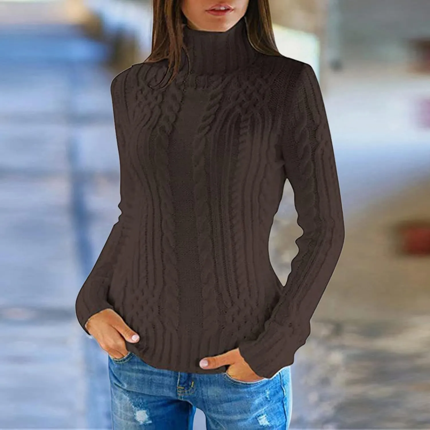 Womens Turtleneck Oversized Sweaters Wool Knit Bottom Female Long Sleeve Thick Loose Pullover Sweaters for Women