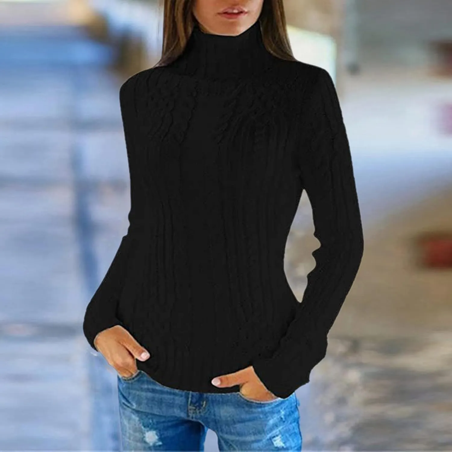Womens Turtleneck Oversized Sweaters Wool Knit Bottom Female Long Sleeve Thick Loose Pullover Sweaters for Women