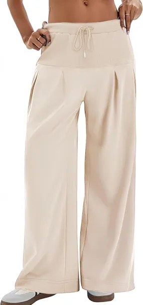 Womens Wide Leg Sweatpants High Waisted Baggy Pants Drawstring Athletic Joggers with Pockets