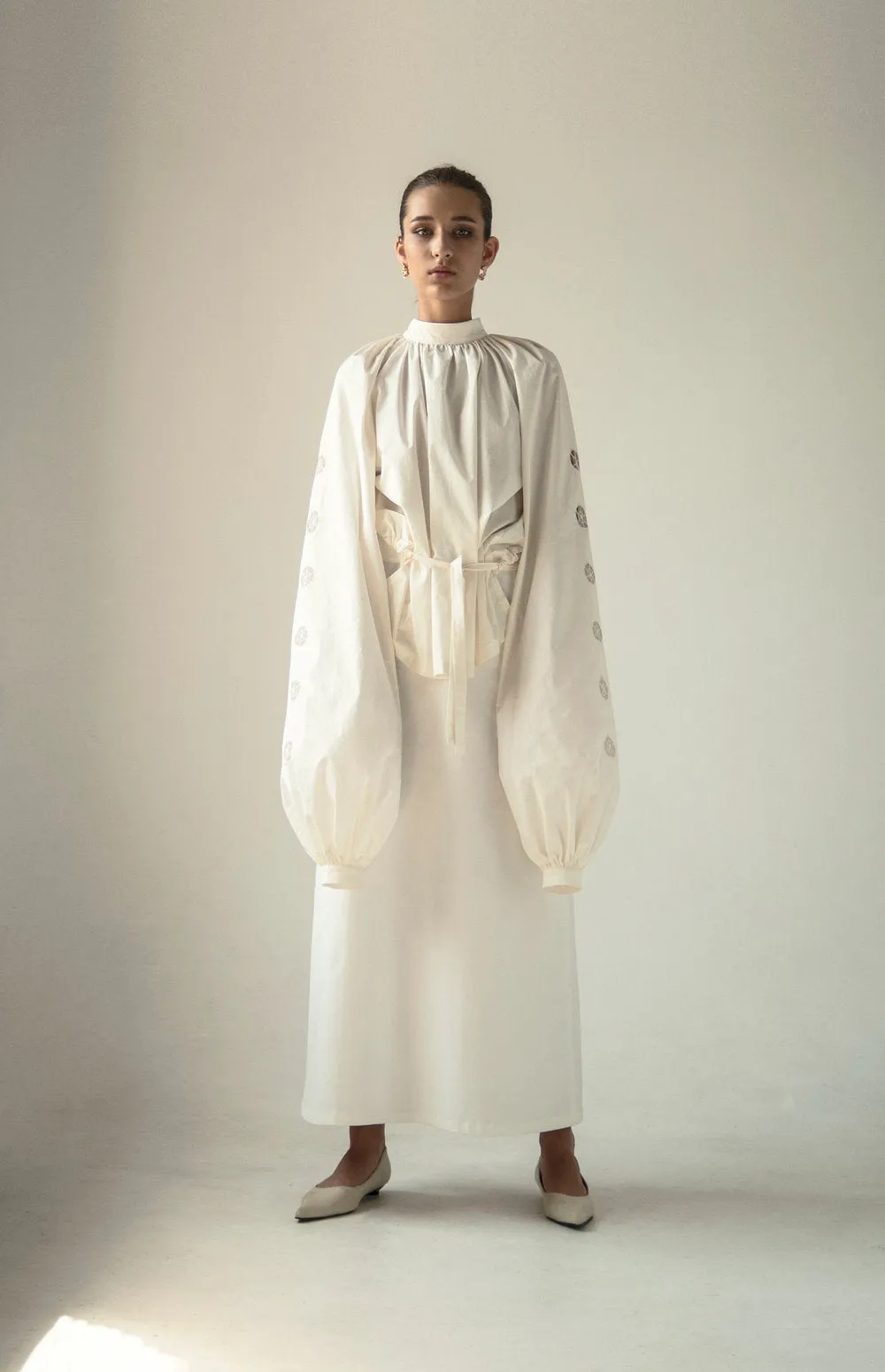 Wooden Buttons Skirt White